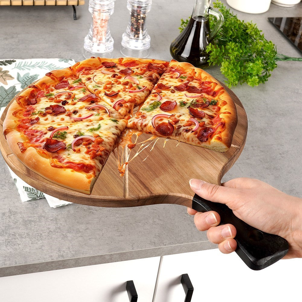 Wooden cutting board for Pizza with Steel Knife and Cutting Groove