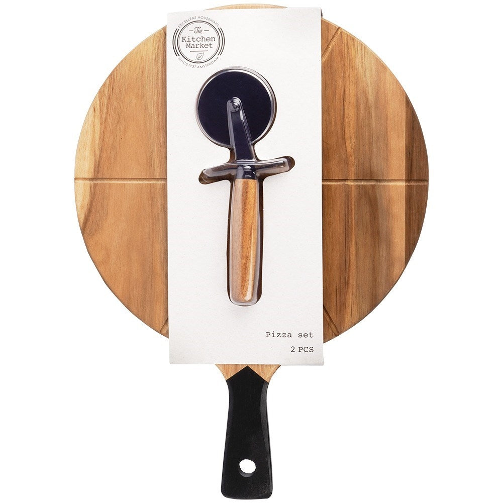 Wooden cutting board for Pizza with Steel Knife and Cutting Groove