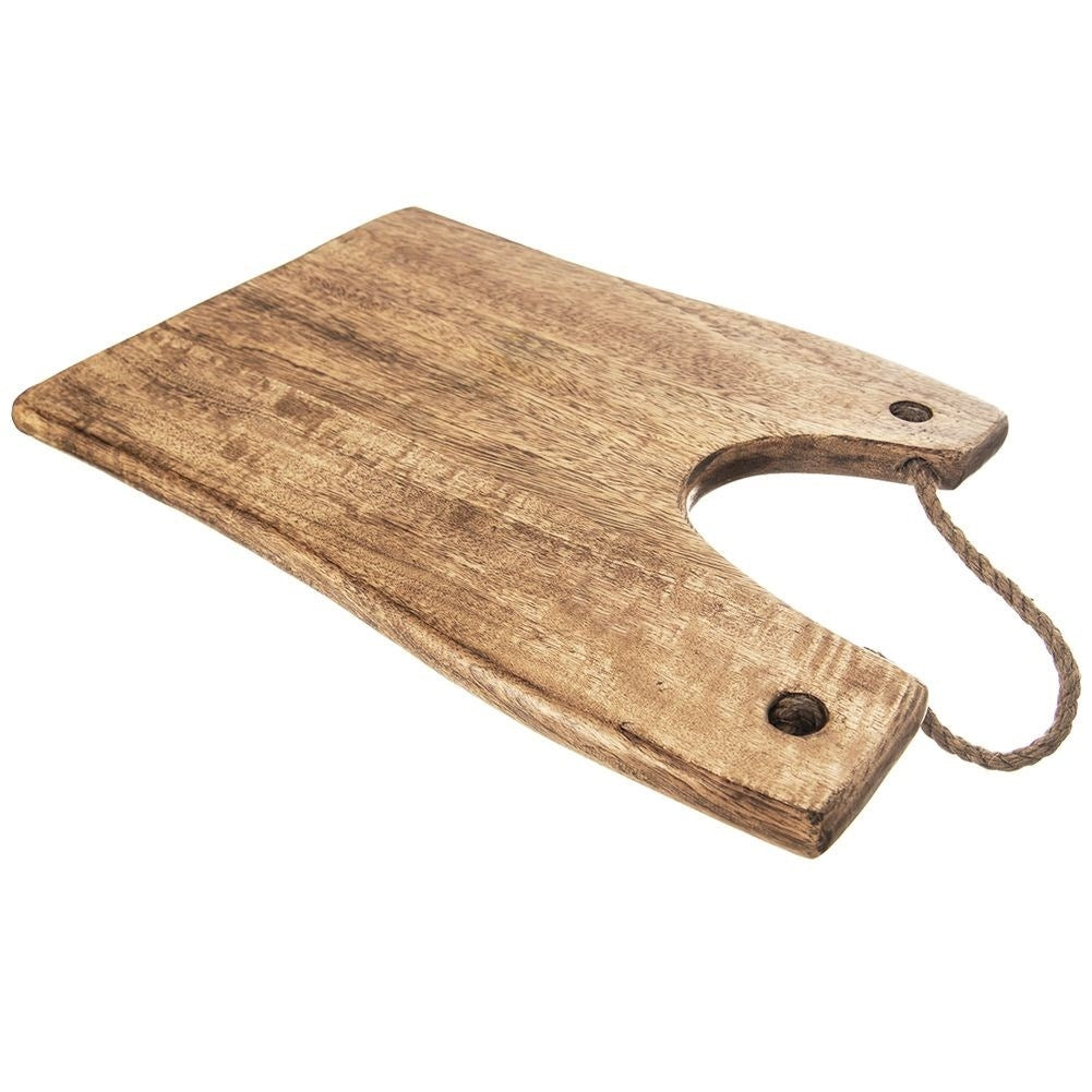 Wooden cutting board in Mango wood with practical jute cord