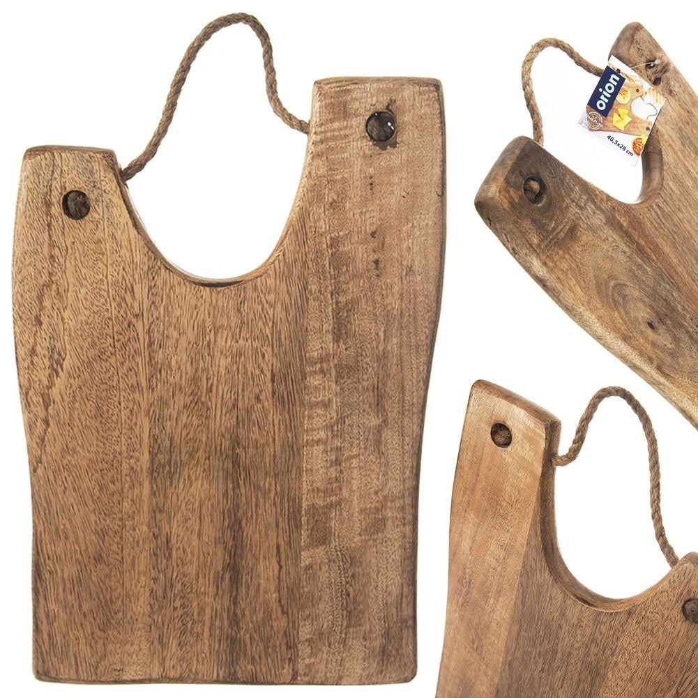 Wooden cutting board in Mango wood with practical jute cord