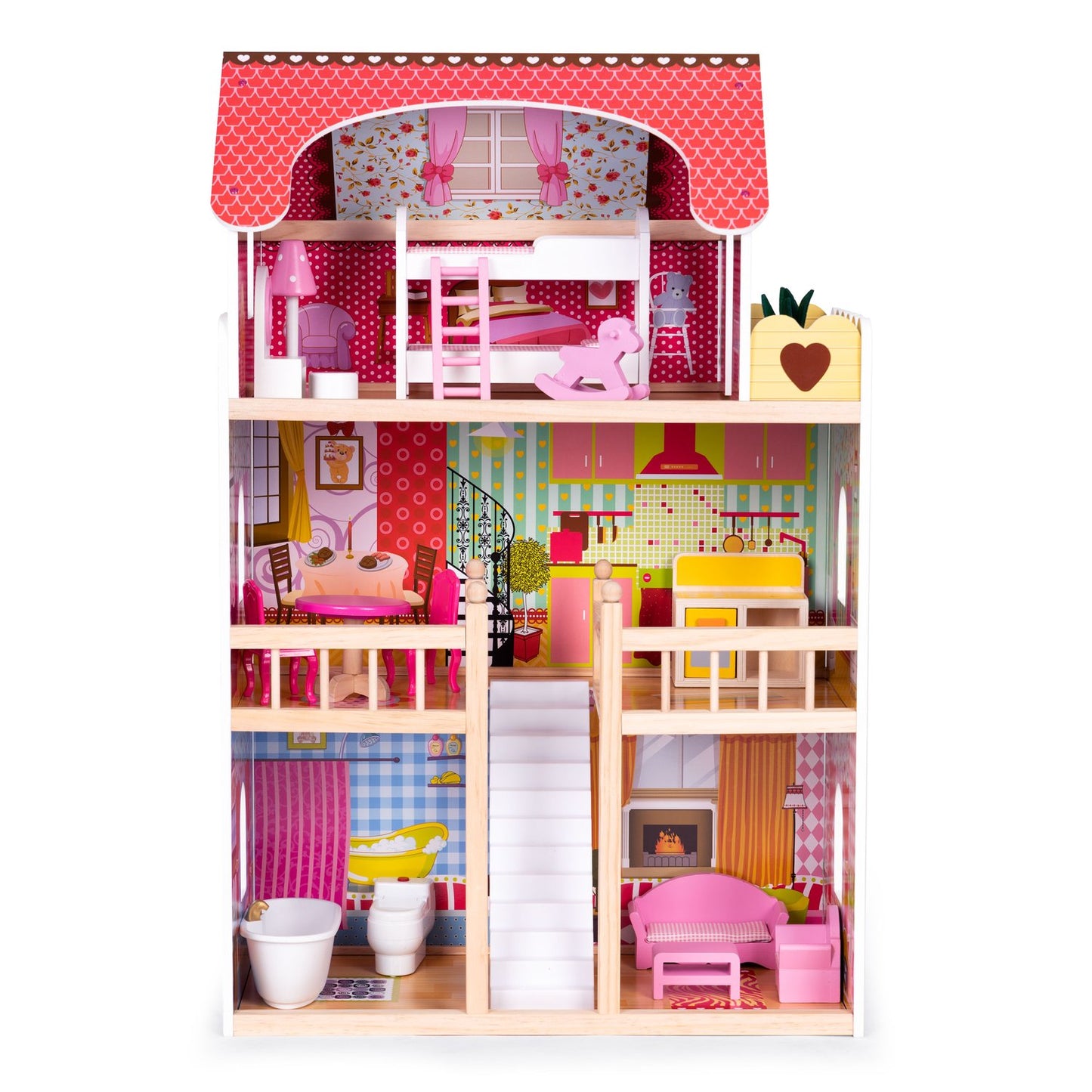 Wooden dollhouse furniture 3 floors Ecotoys