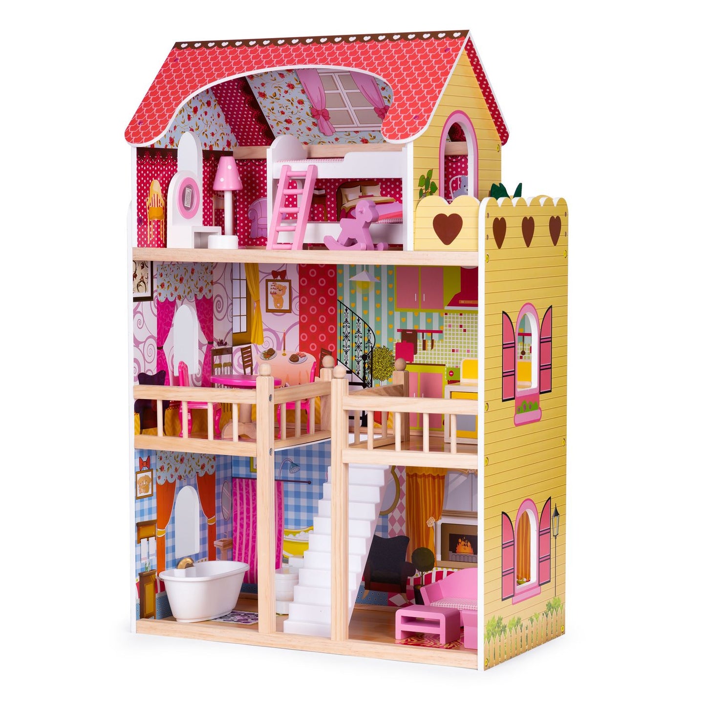 Wooden dollhouse furniture 3 floors Ecotoys
