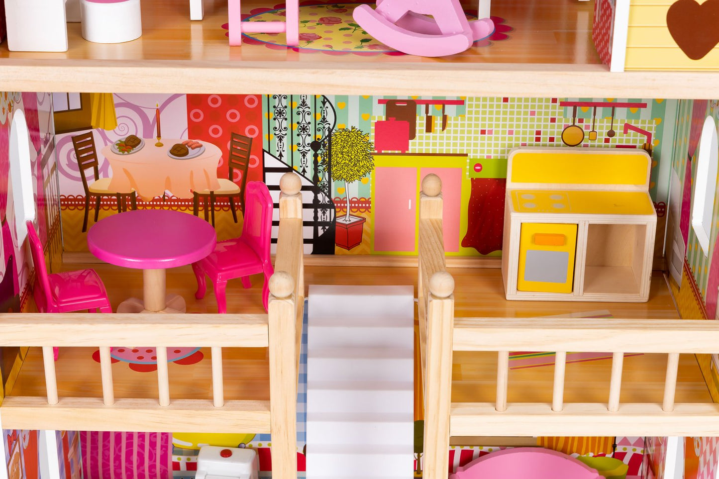 Wooden dollhouse furniture 3 floors Ecotoys