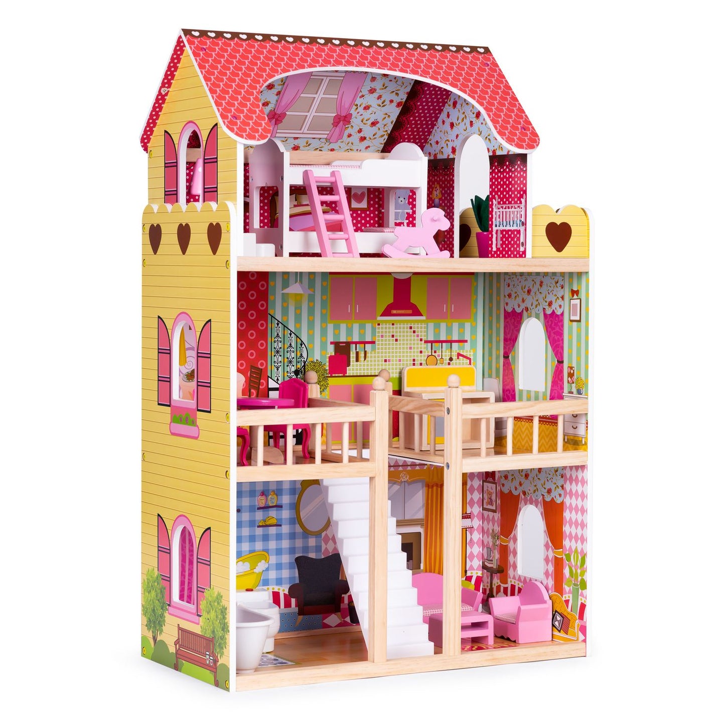 Wooden dollhouse furniture 3 floors Ecotoys