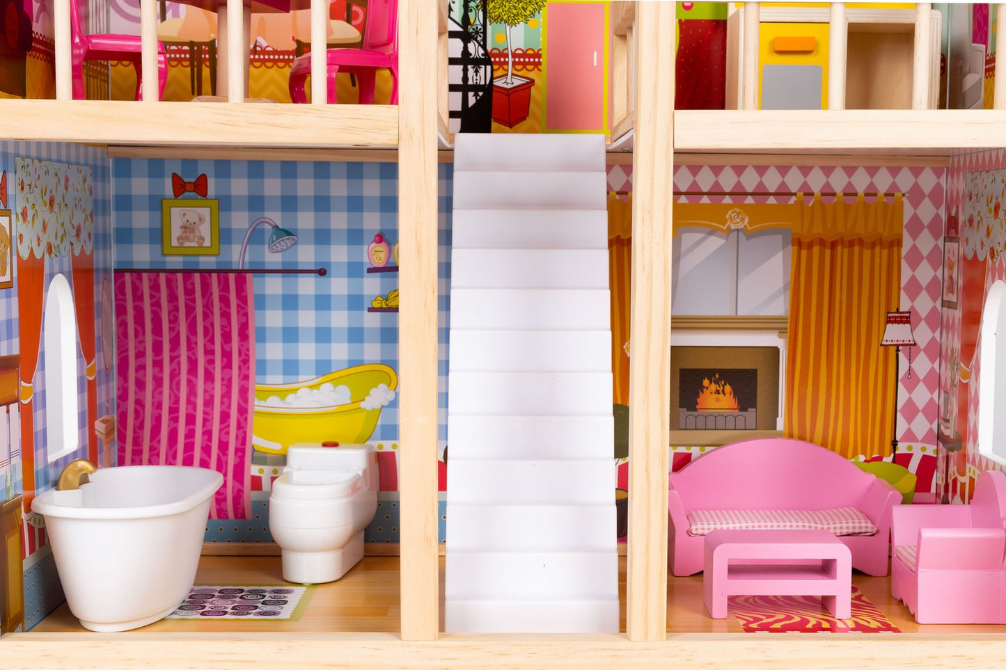 Wooden dollhouse furniture 3 floors Ecotoys
