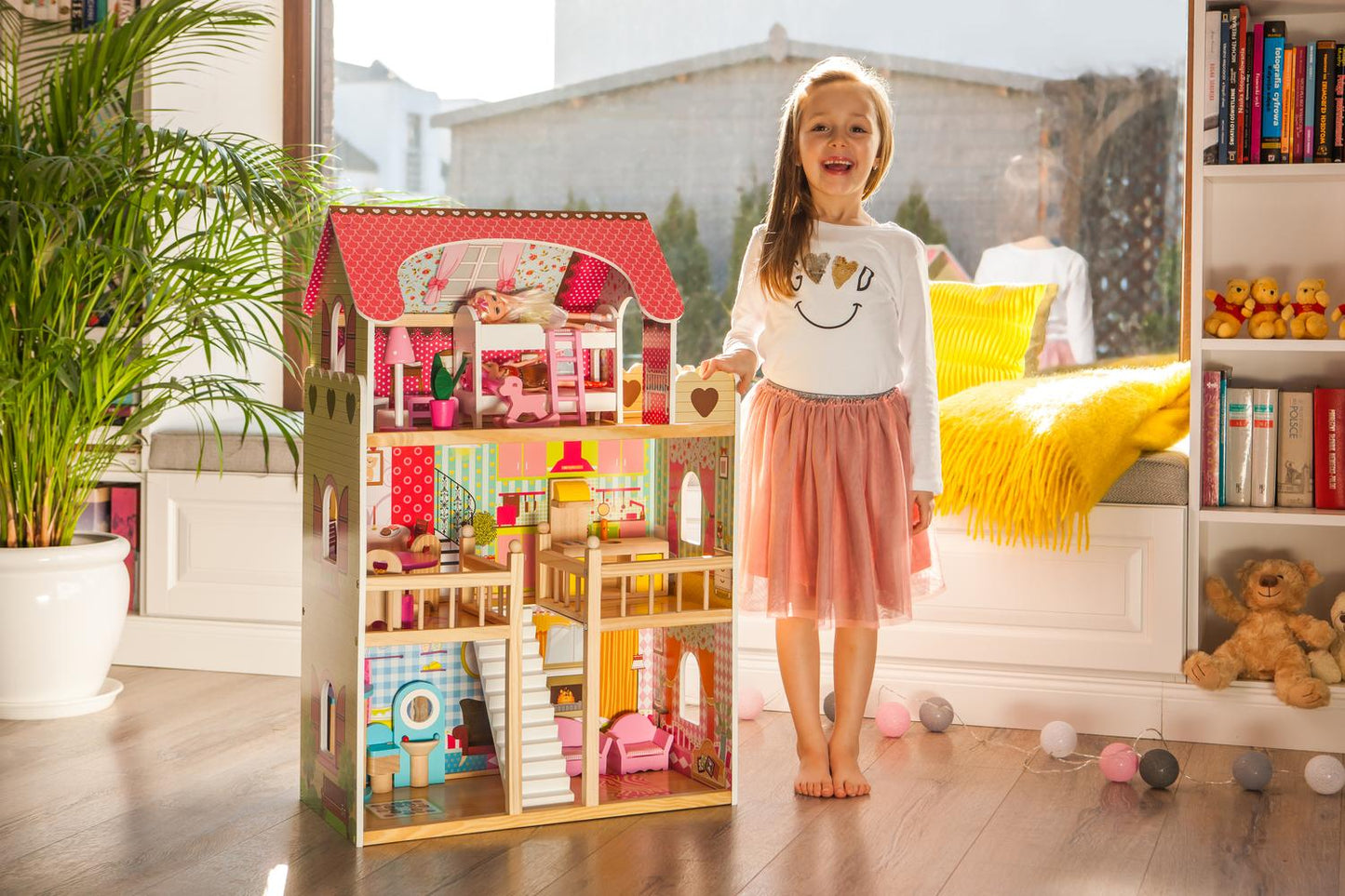 Wooden dollhouse furniture 3 floors Ecotoys
