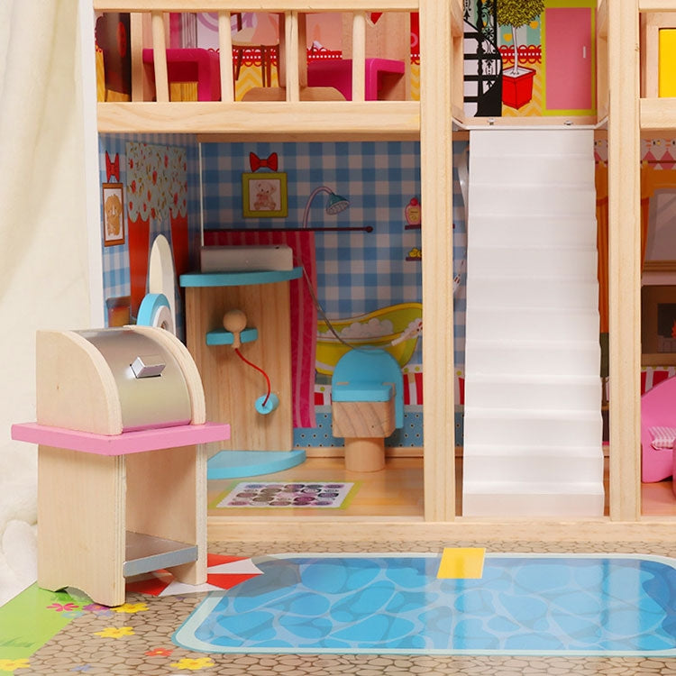 Wooden dollhouse, furniture, swimming pool + lighting ECOTOYS