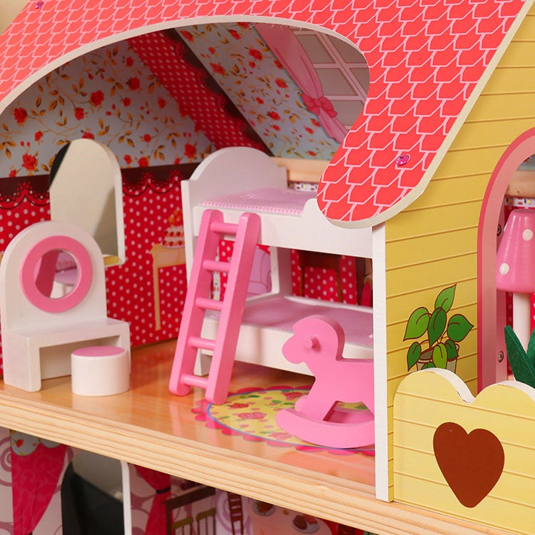 Wooden dollhouse, furniture, swimming pool + lighting ECOTOYS