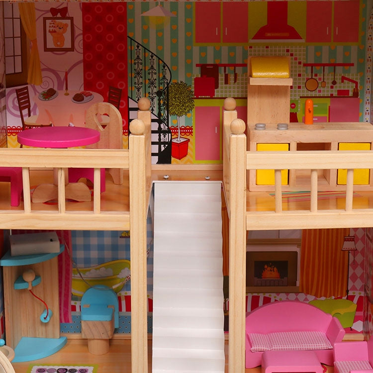 Wooden dollhouse, furniture, swimming pool + lighting ECOTOYS