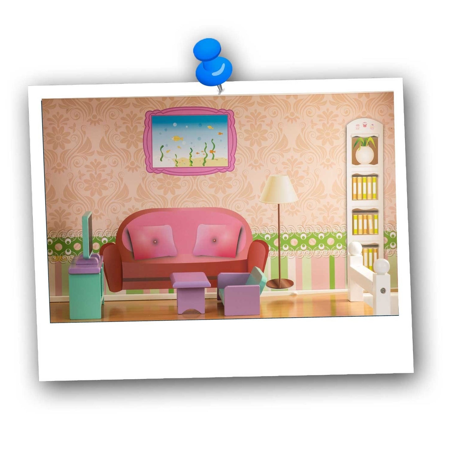 Wooden dollhouse large 3-story + furniture + terrace
