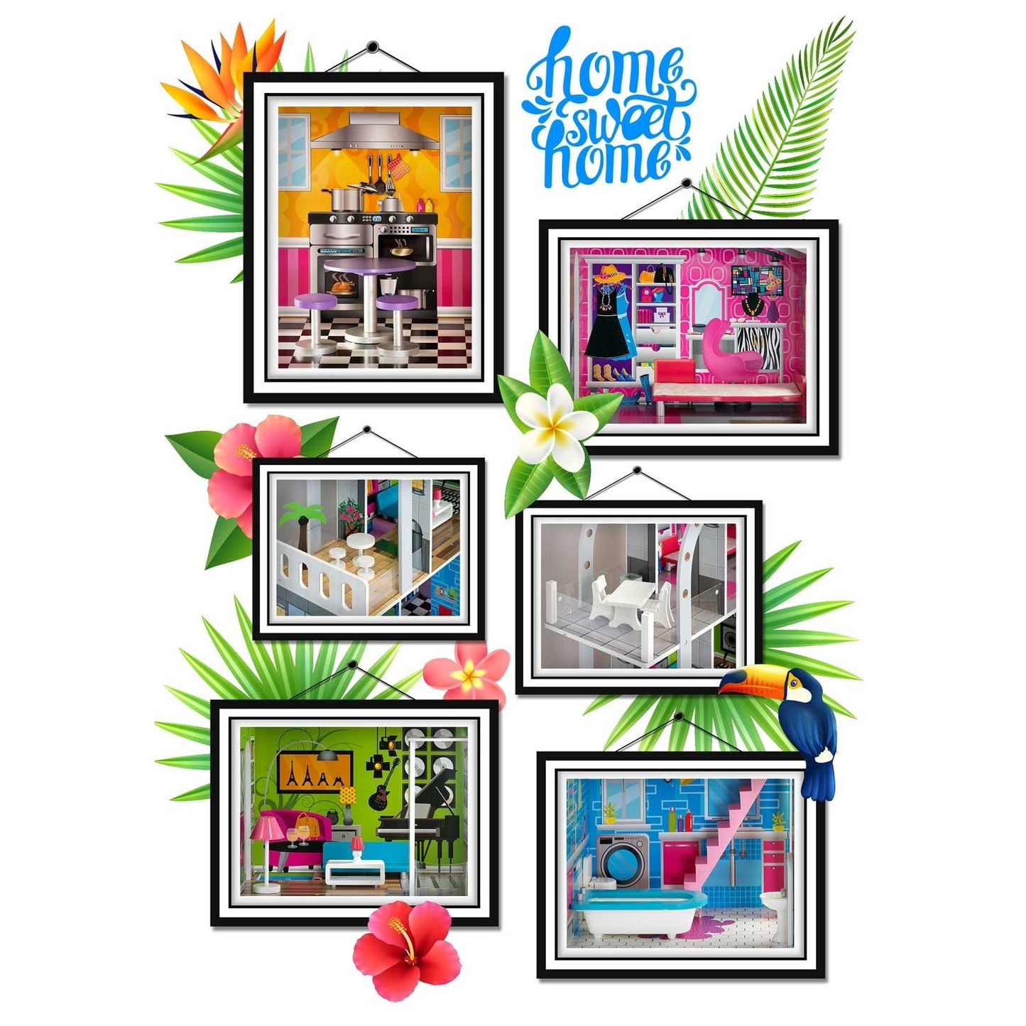 Wooden dollhouse large 3-story + furniture + terrace + elevator