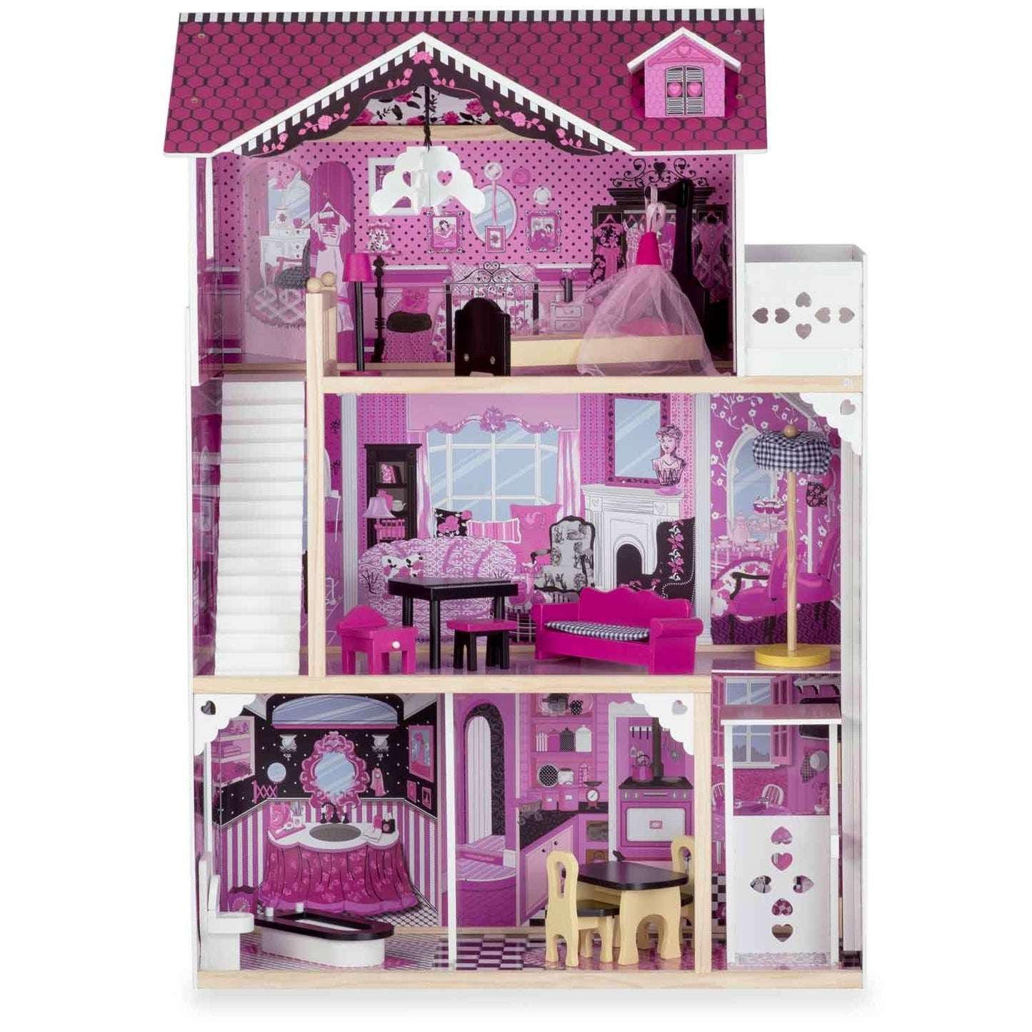 Wooden dollhouse large 3-story with elevator