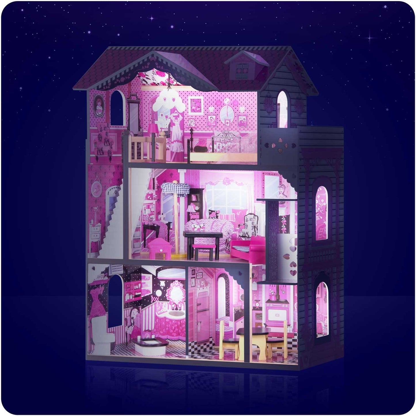 Wooden dollhouse large 3-story with elevator