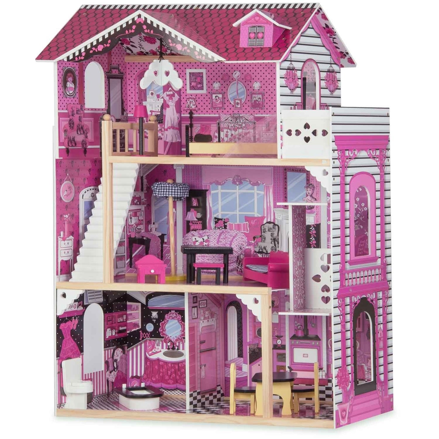 Wooden dollhouse large 3-story with elevator
