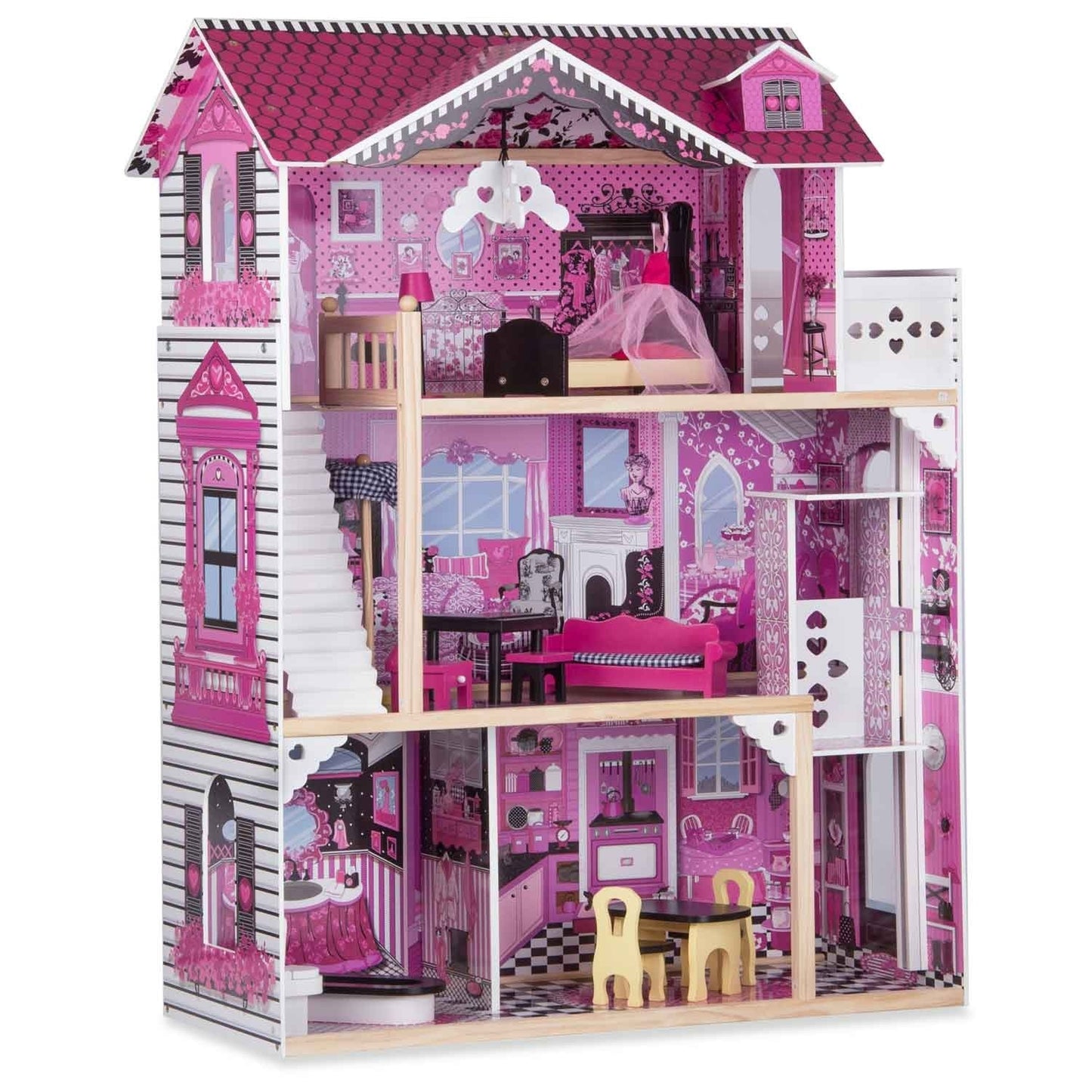 Wooden dollhouse large 3-story with elevator