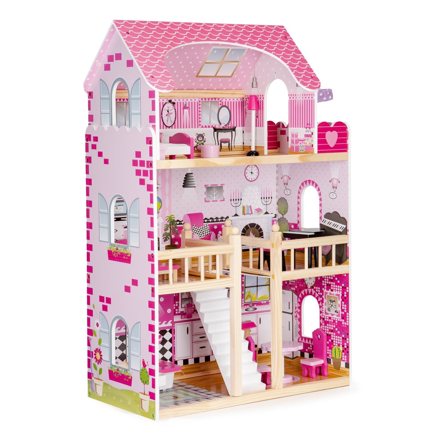 Wooden dollhouse with furniture ECOTOYS