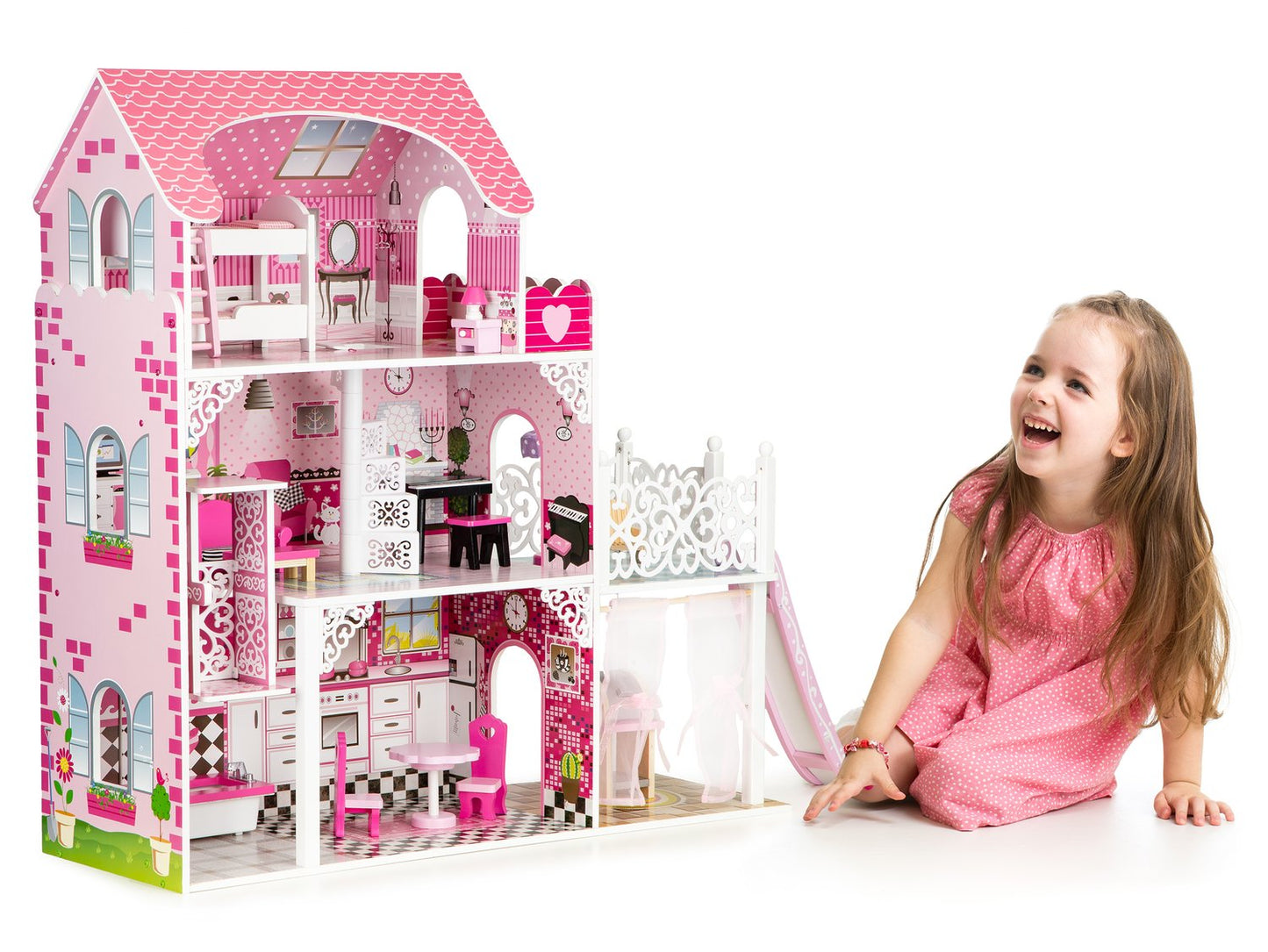 Wooden dollhouse with xxl elevator and ECOTOYS slide