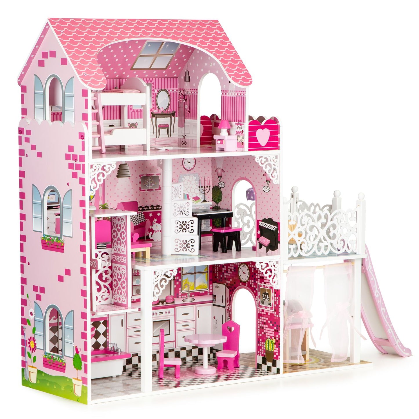 Wooden dollhouse with xxl elevator and ECOTOYS slide
