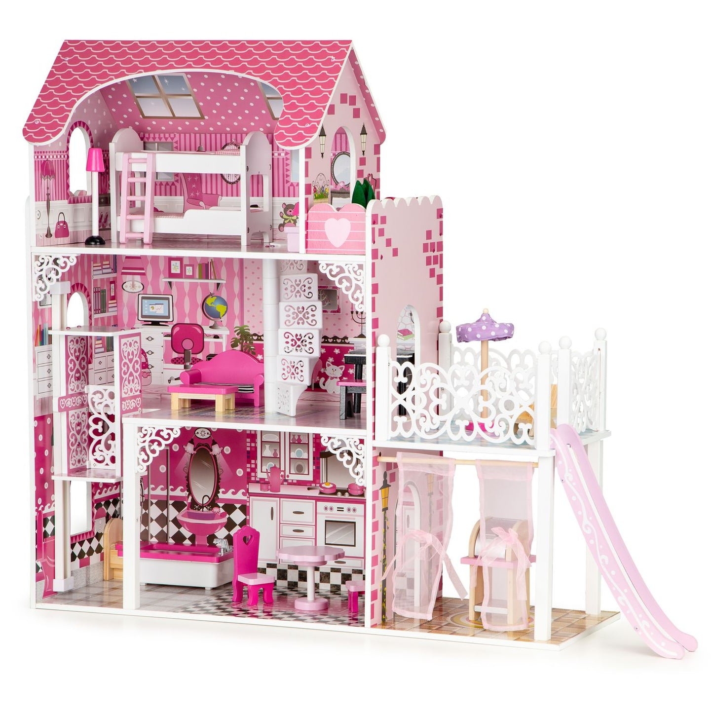 Wooden dollhouse with xxl elevator and ECOTOYS slide