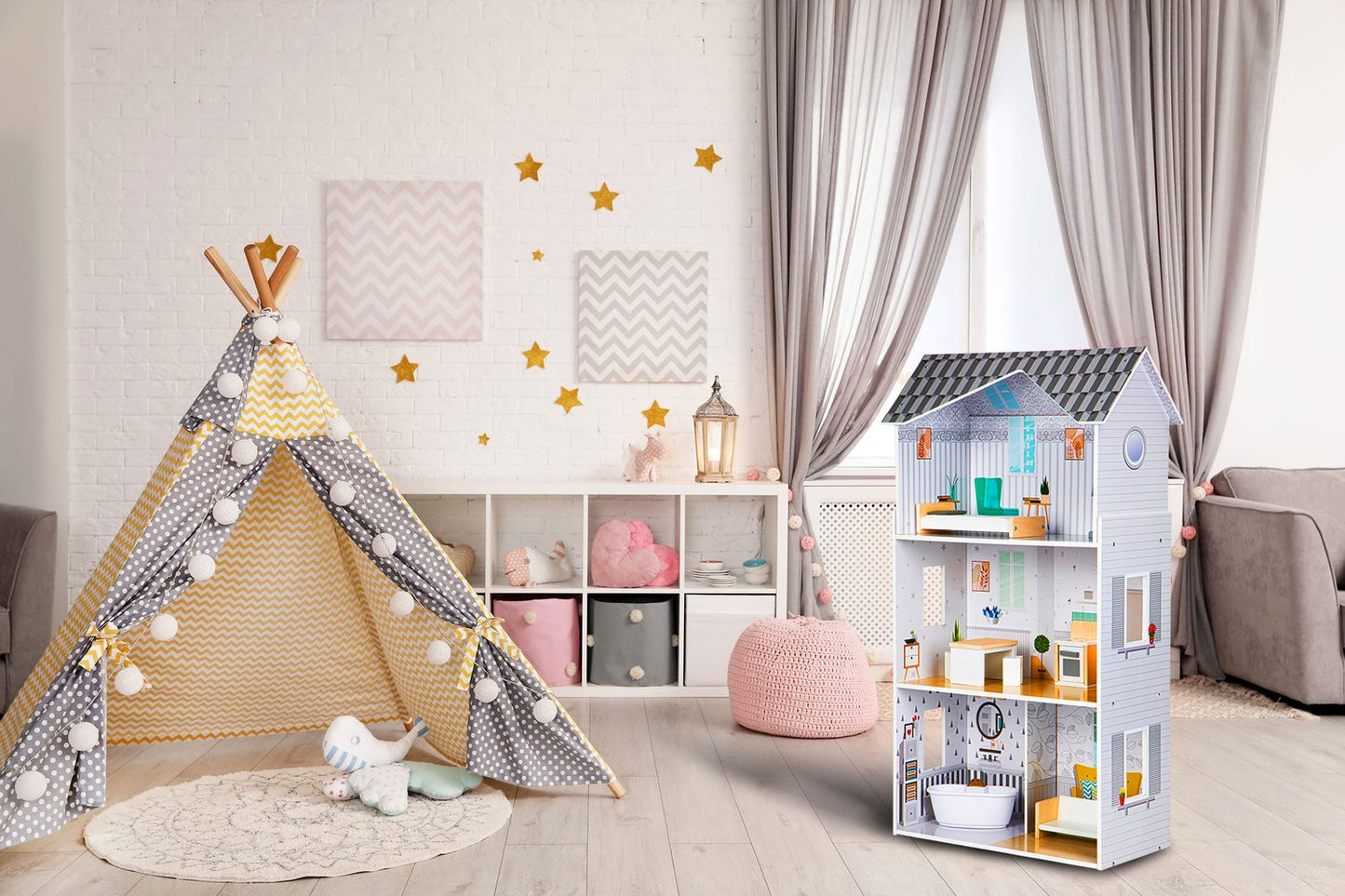 Wooden doll's house with furnitures Grace residence ECOTOYS