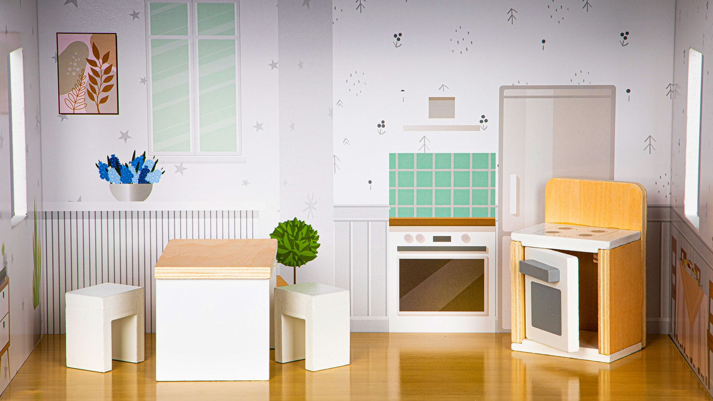 Wooden doll's house with furnitures Grace residence ECOTOYS