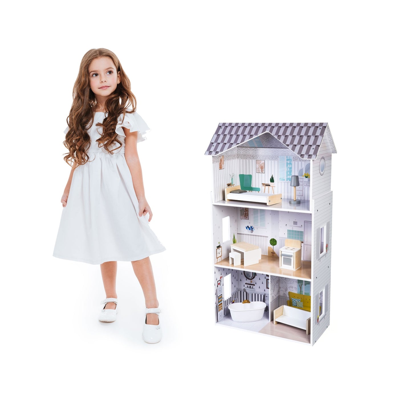 Wooden doll's house with furnitures Grace residence ECOTOYS