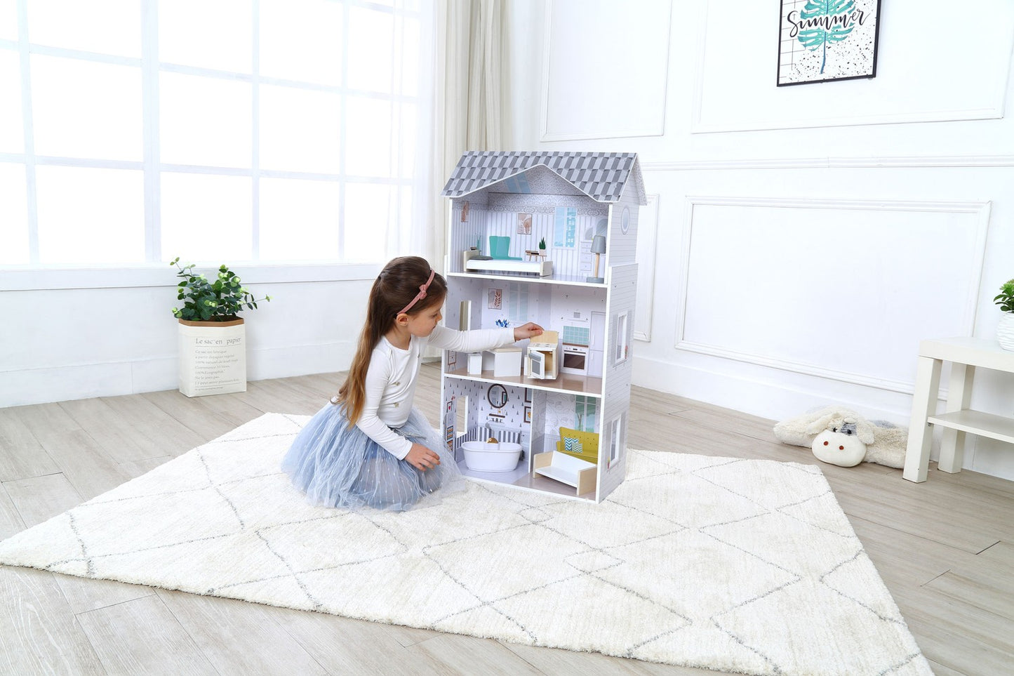 Wooden doll's house with furnitures Grace residence ECOTOYS