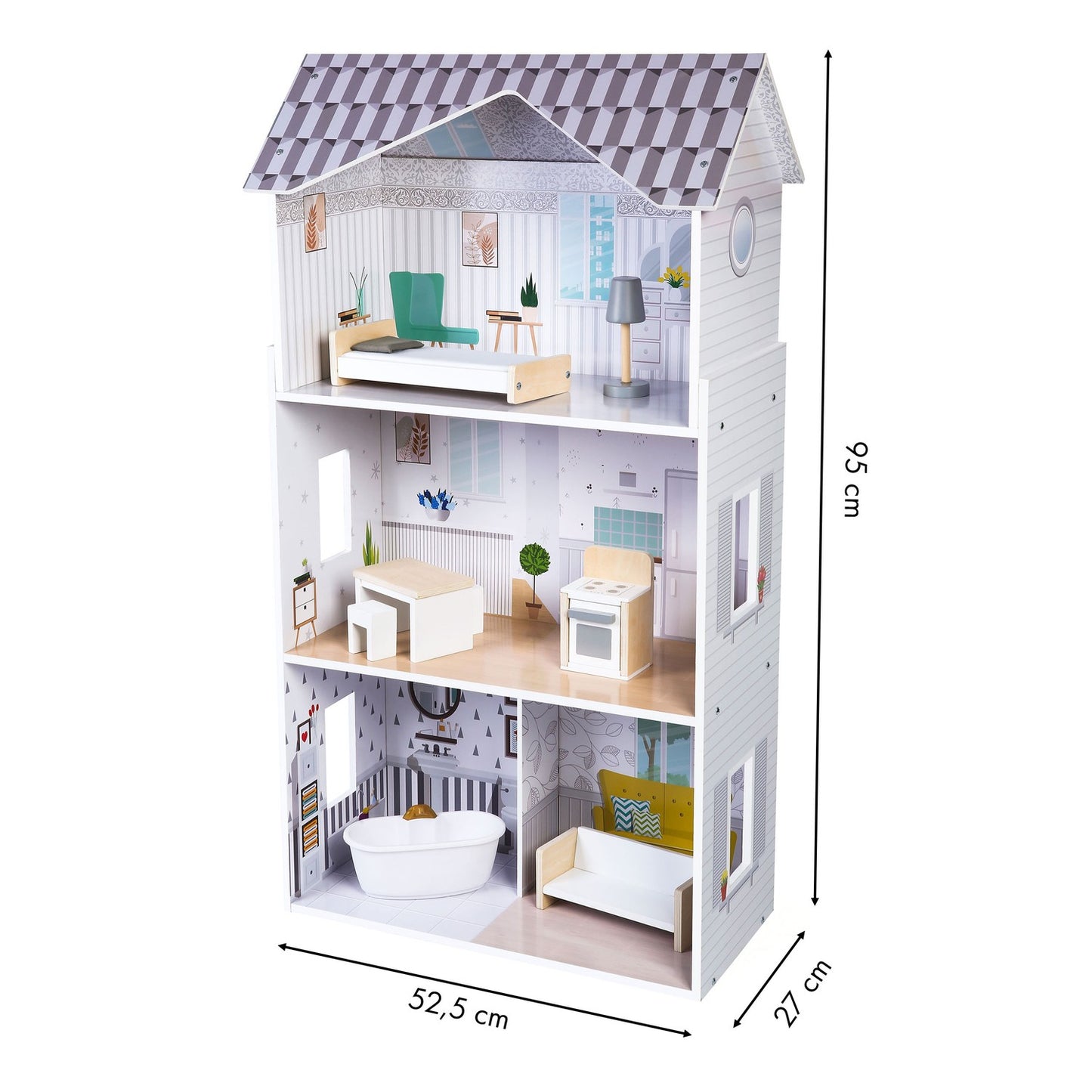 Wooden doll's house with furnitures Grace residence ECOTOYS