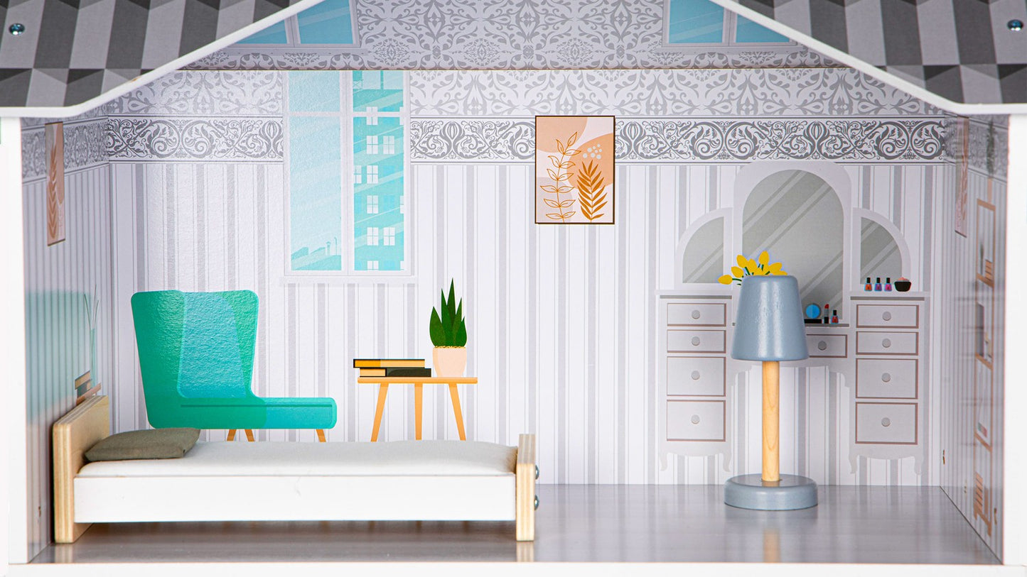 Wooden doll's house with furnitures Grace residence ECOTOYS