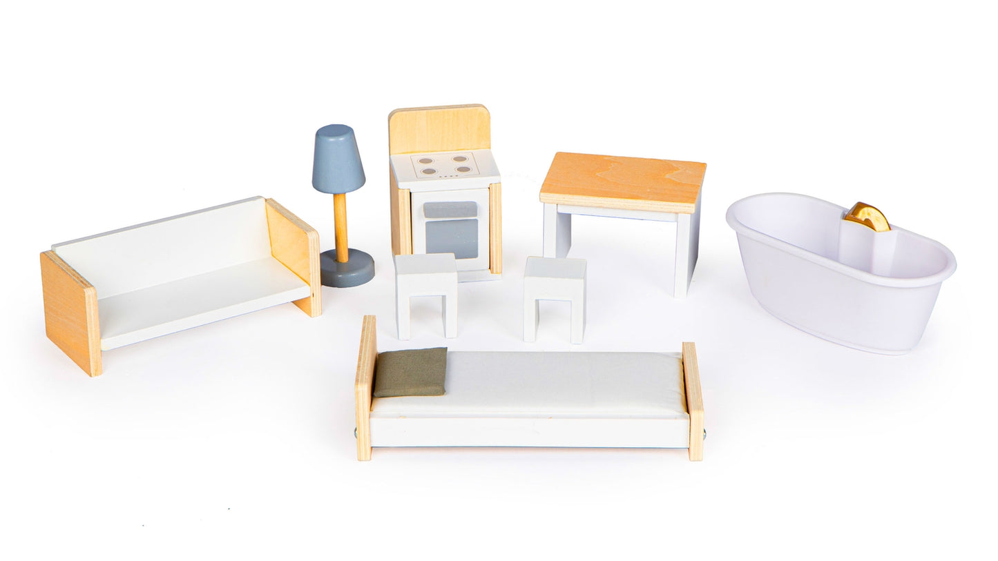 Wooden doll's house with furnitures Grace residence ECOTOYS