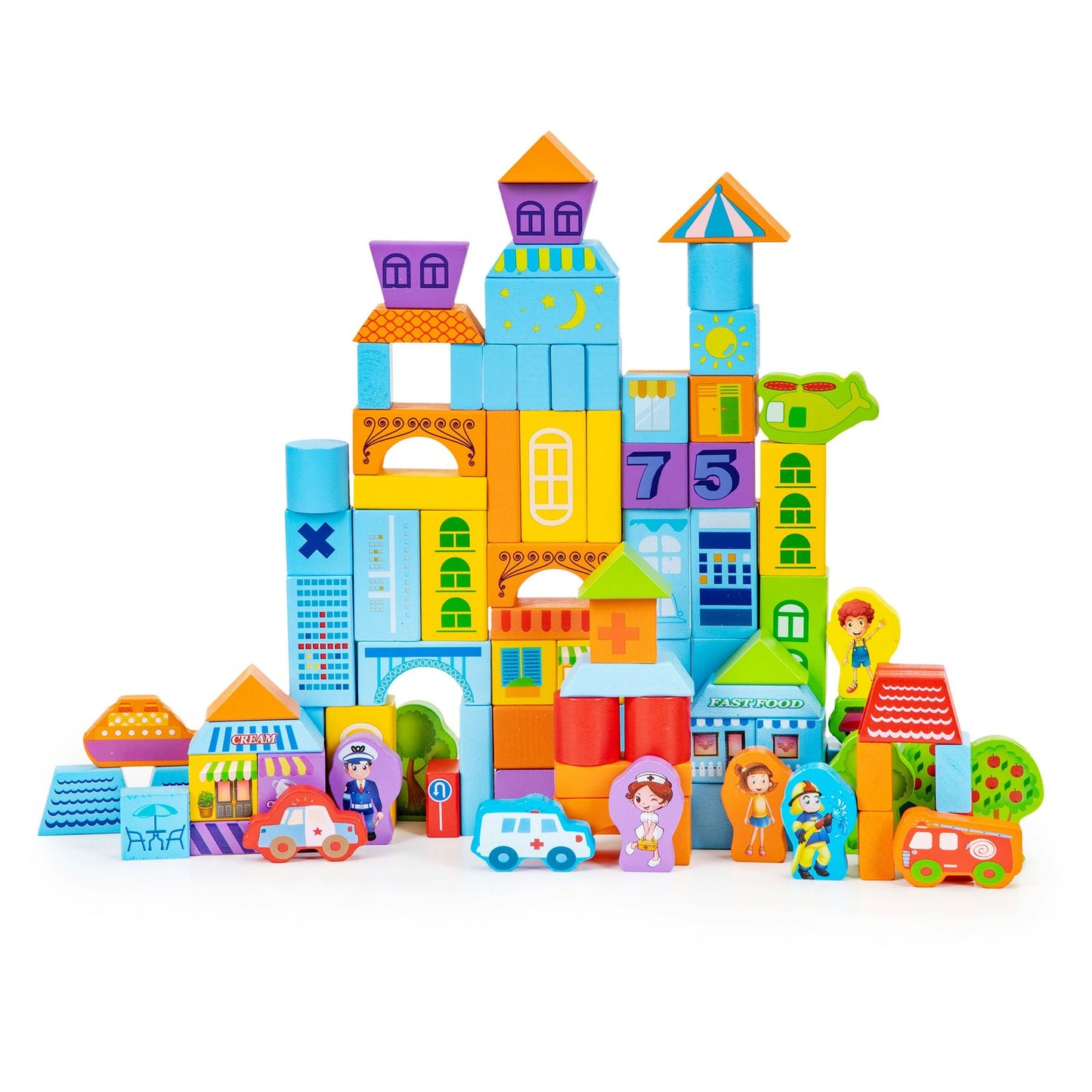 Wooden educational blocks city 100 pcs. sorter