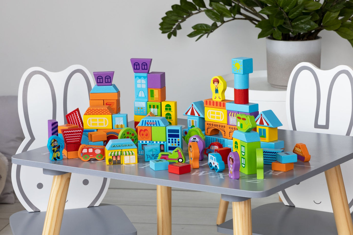 Wooden educational blocks city 100 pcs. sorter