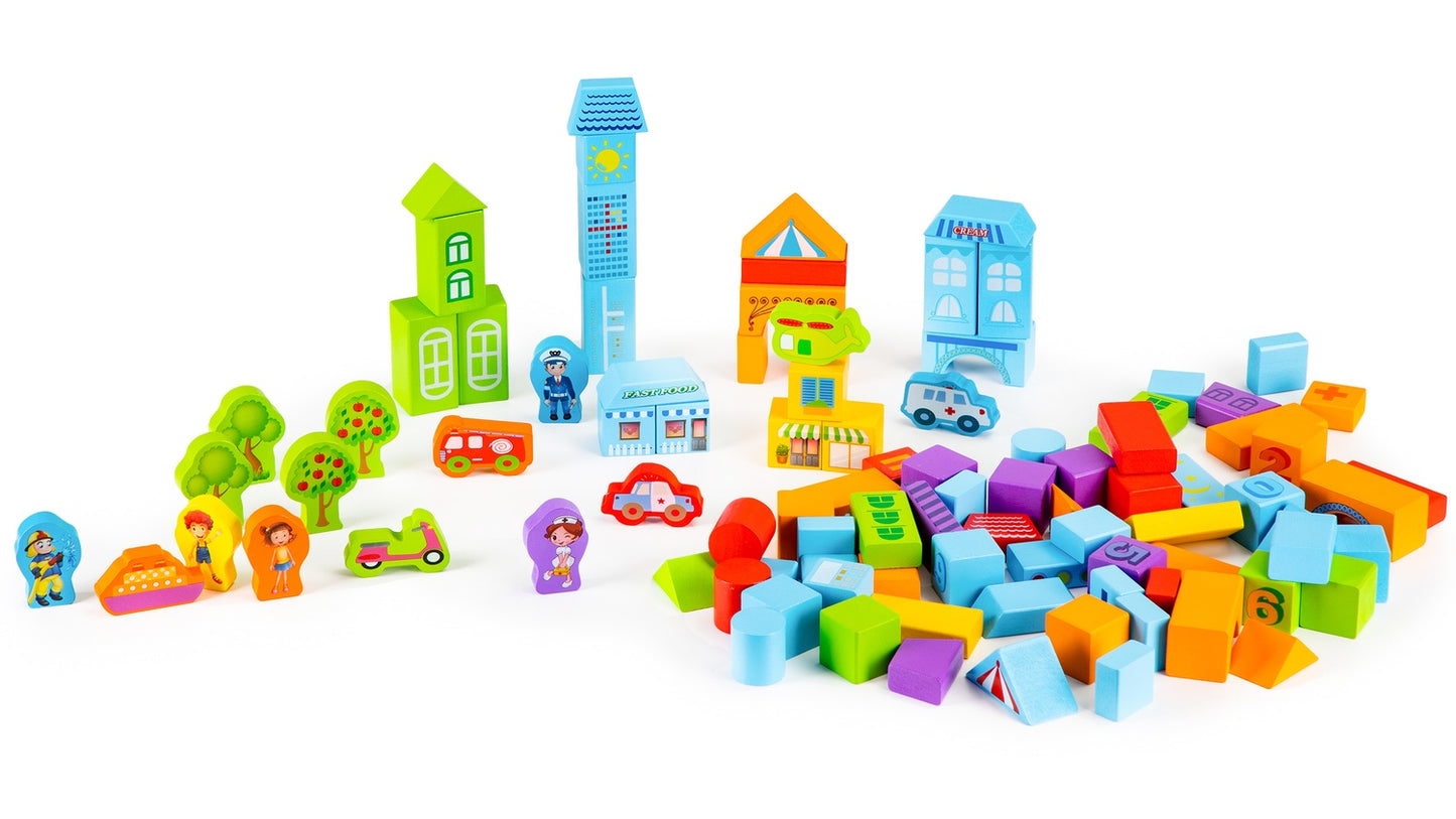 Wooden educational blocks city 100 pcs. sorter