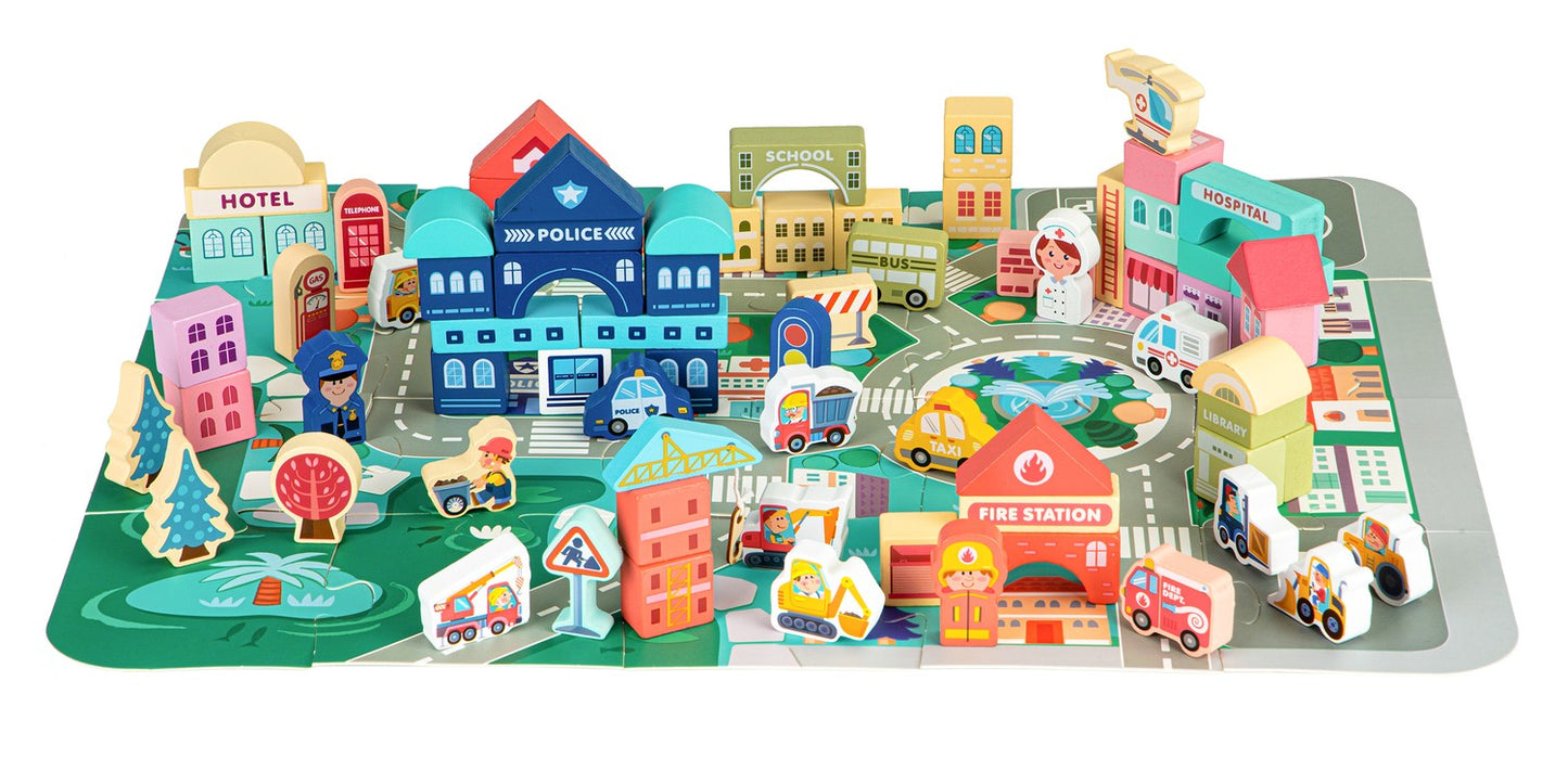 Wooden educational blocks city mat 121 pcs ECOTOYS
