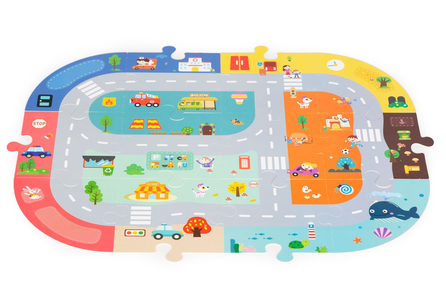 Wooden educational blocks city set with mat 88 blocks