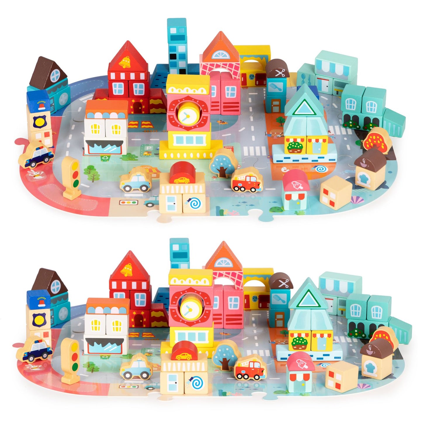 Wooden educational blocks city set with mat 88 blocks