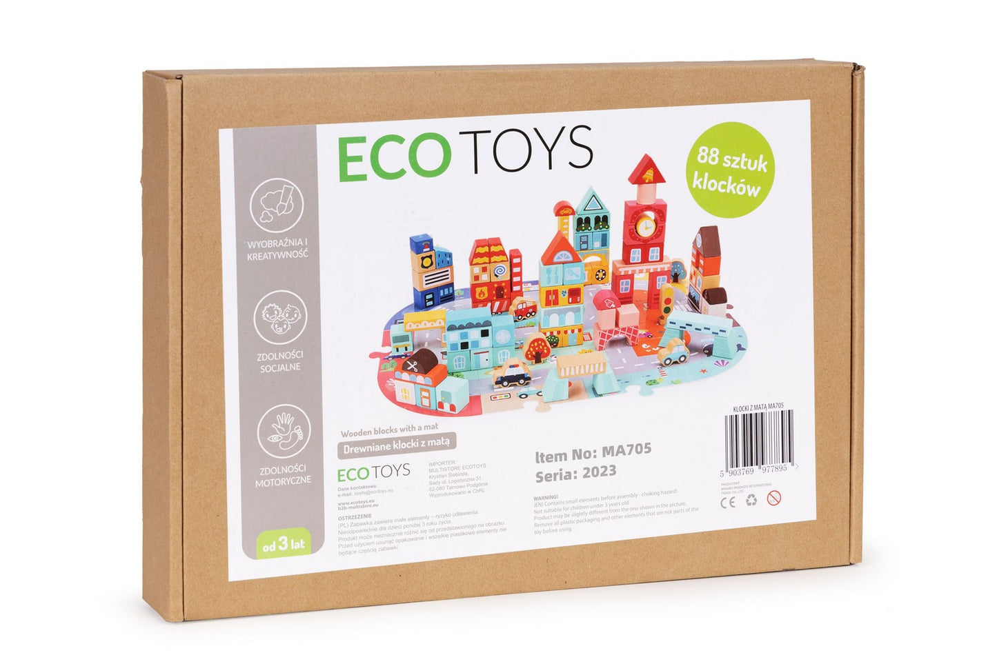 Wooden educational blocks city set with mat 88 blocks
