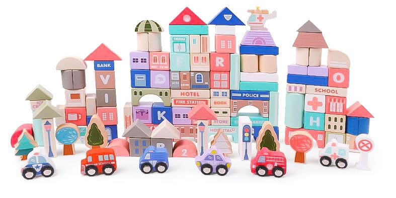 Wooden educational blocks city with a mat 115 pcs ECOTOYS
