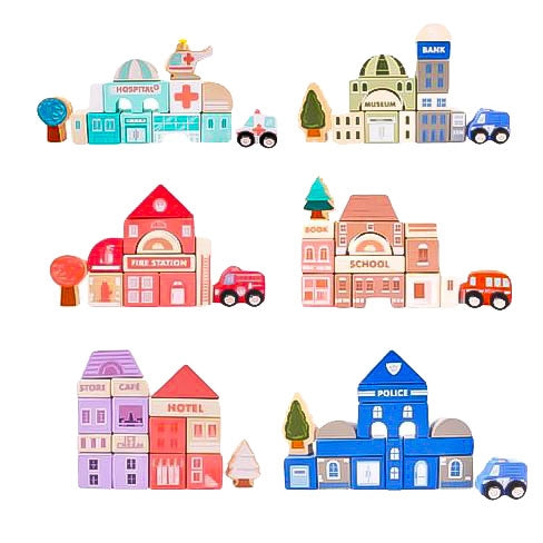 Wooden educational blocks city with a mat 115 pcs ECOTOYS