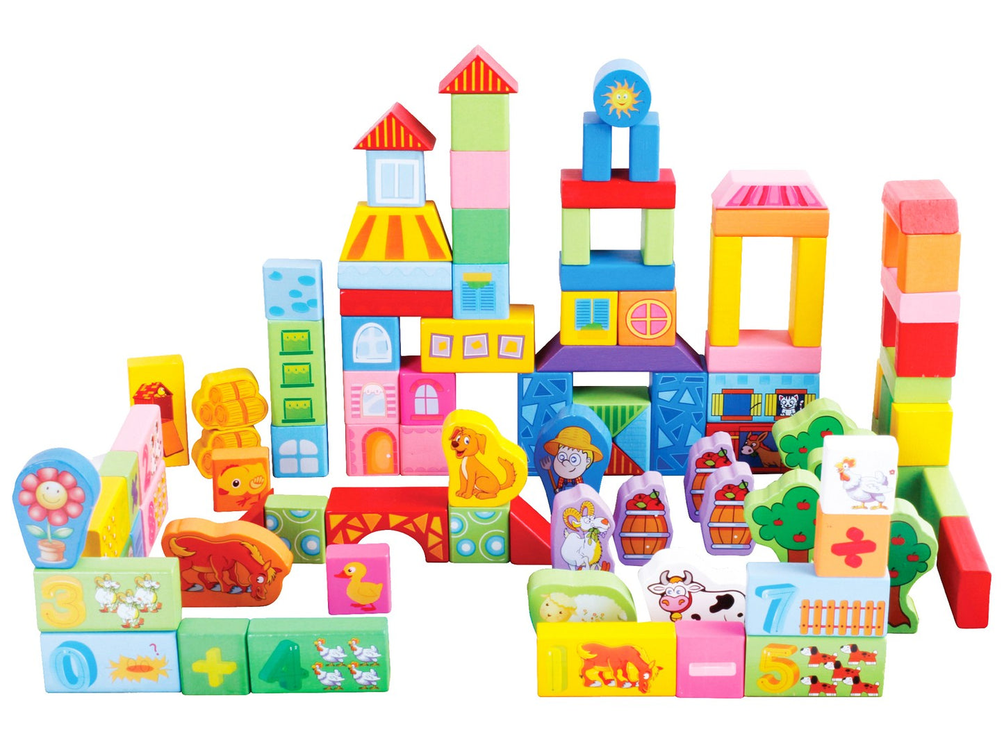 Wooden educational blocks - farm set 100pcs Ecotoys