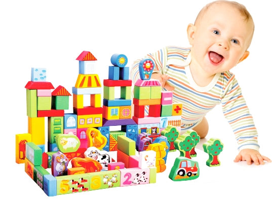Wooden educational blocks - farm set 100pcs Ecotoys