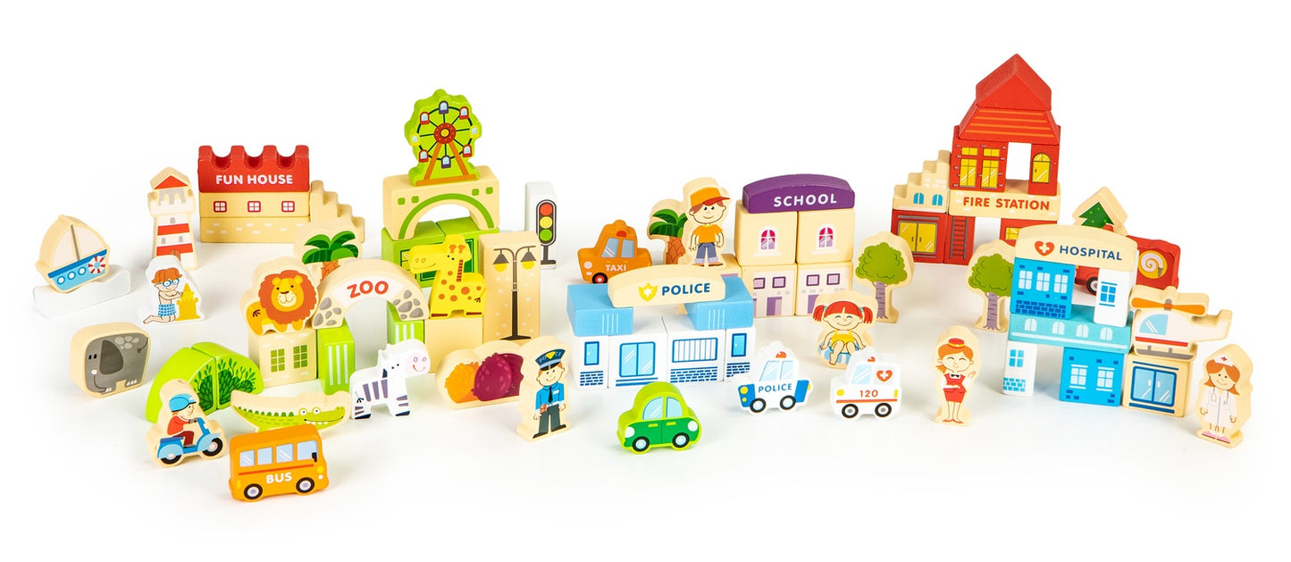 Wooden educational building blocks city with zoo 120 pieces