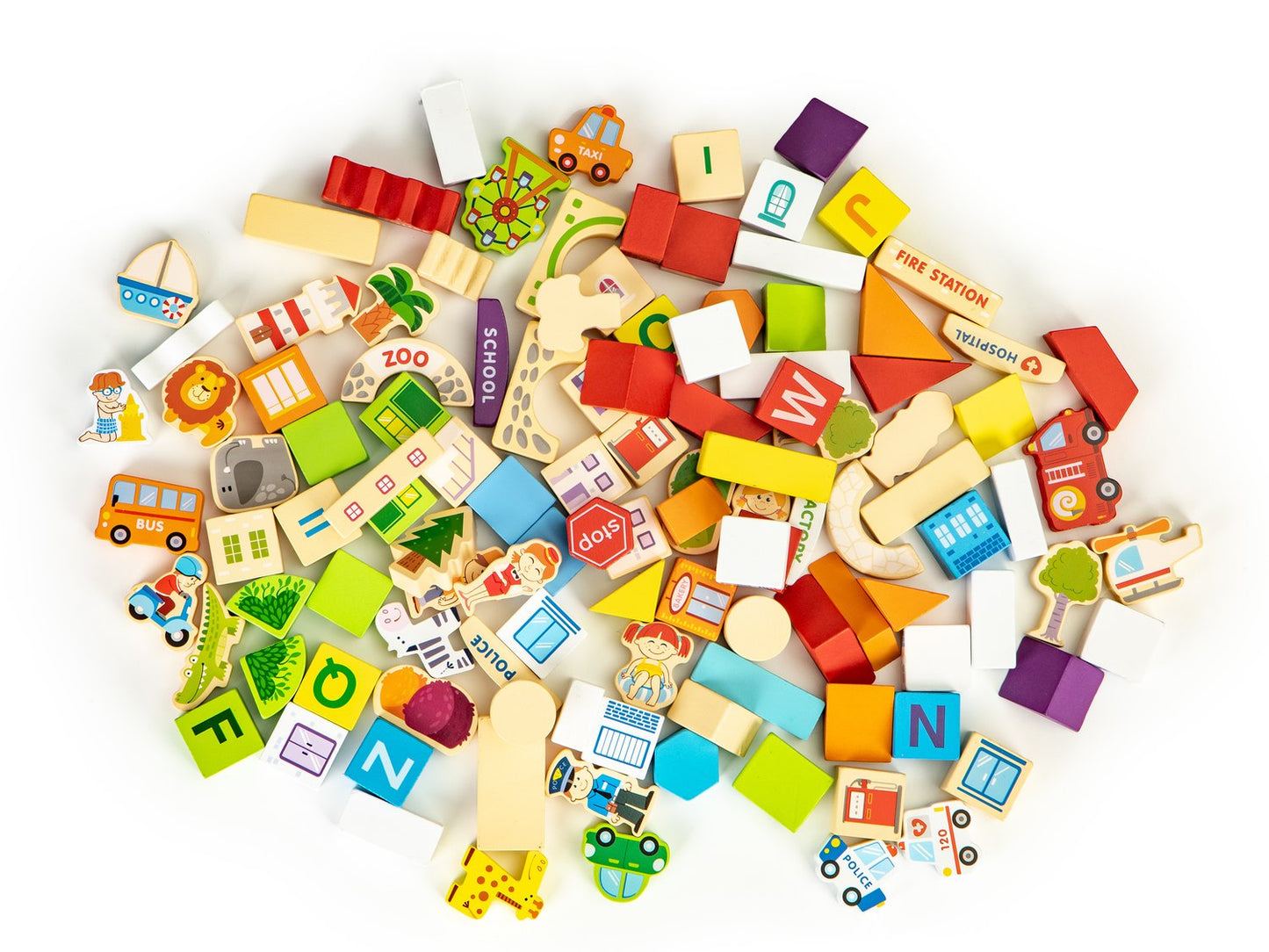 Wooden educational building blocks city with zoo 120 pieces