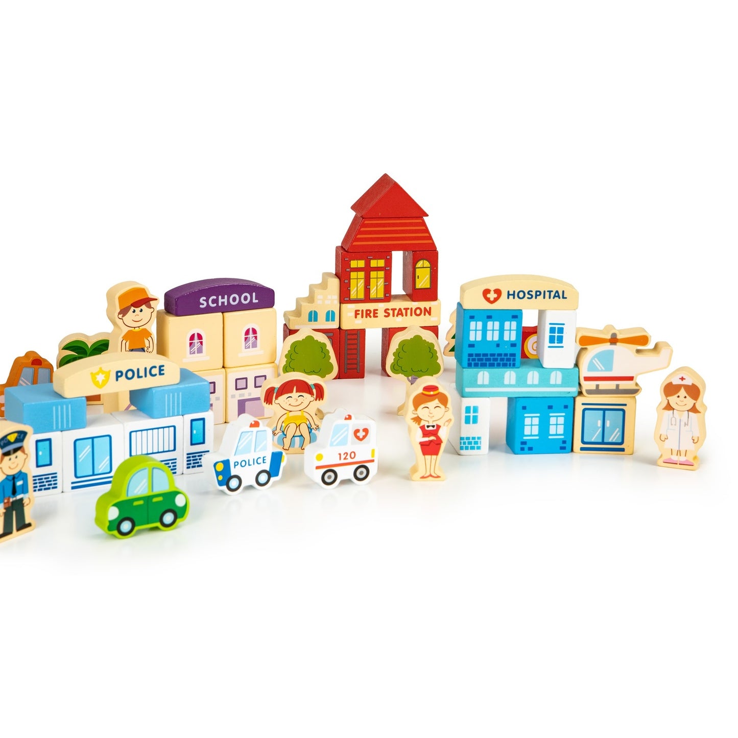 Wooden educational building blocks city with zoo 120 pieces