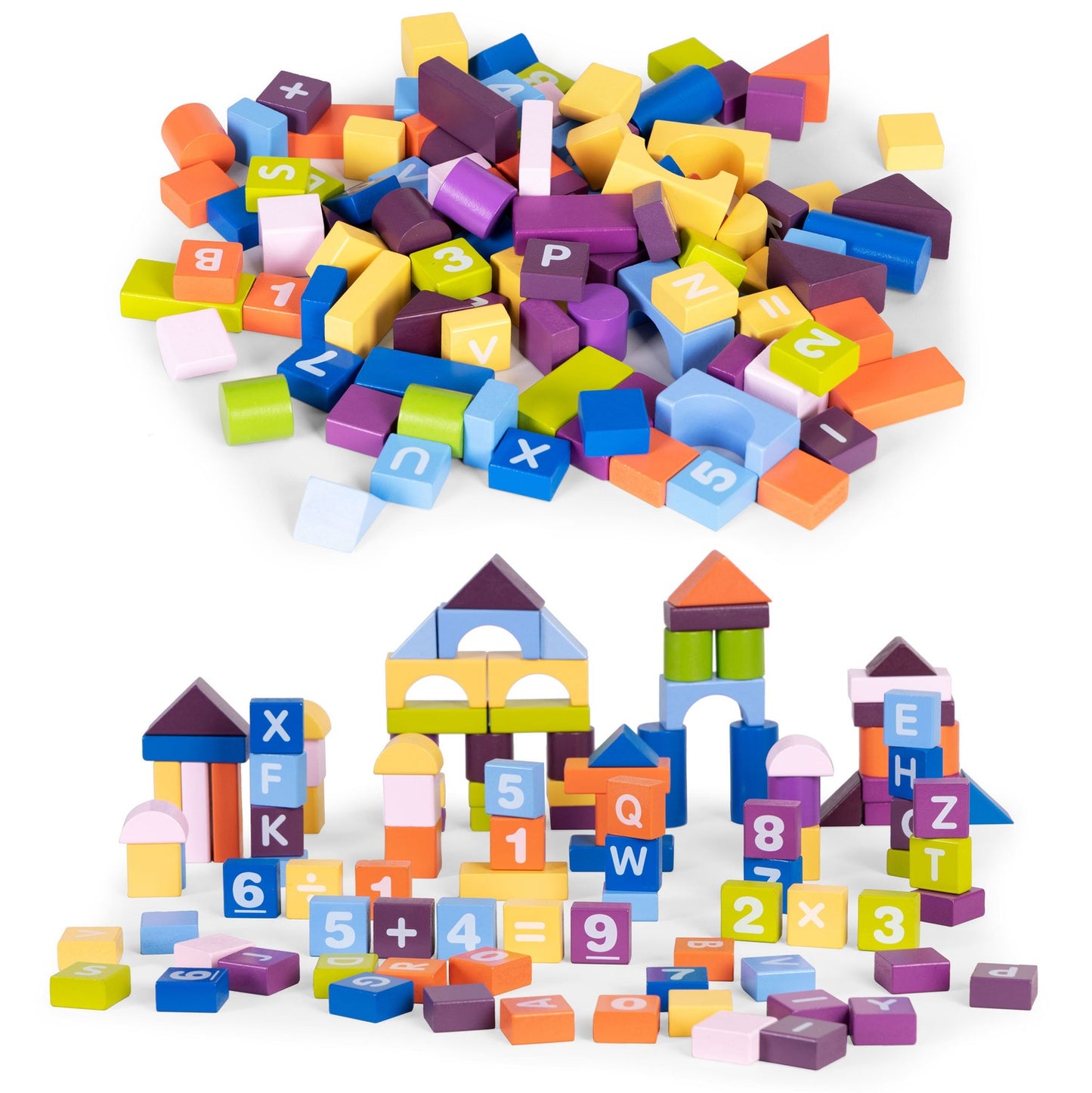 Wooden educational construction blocks colorful for children 108pcs