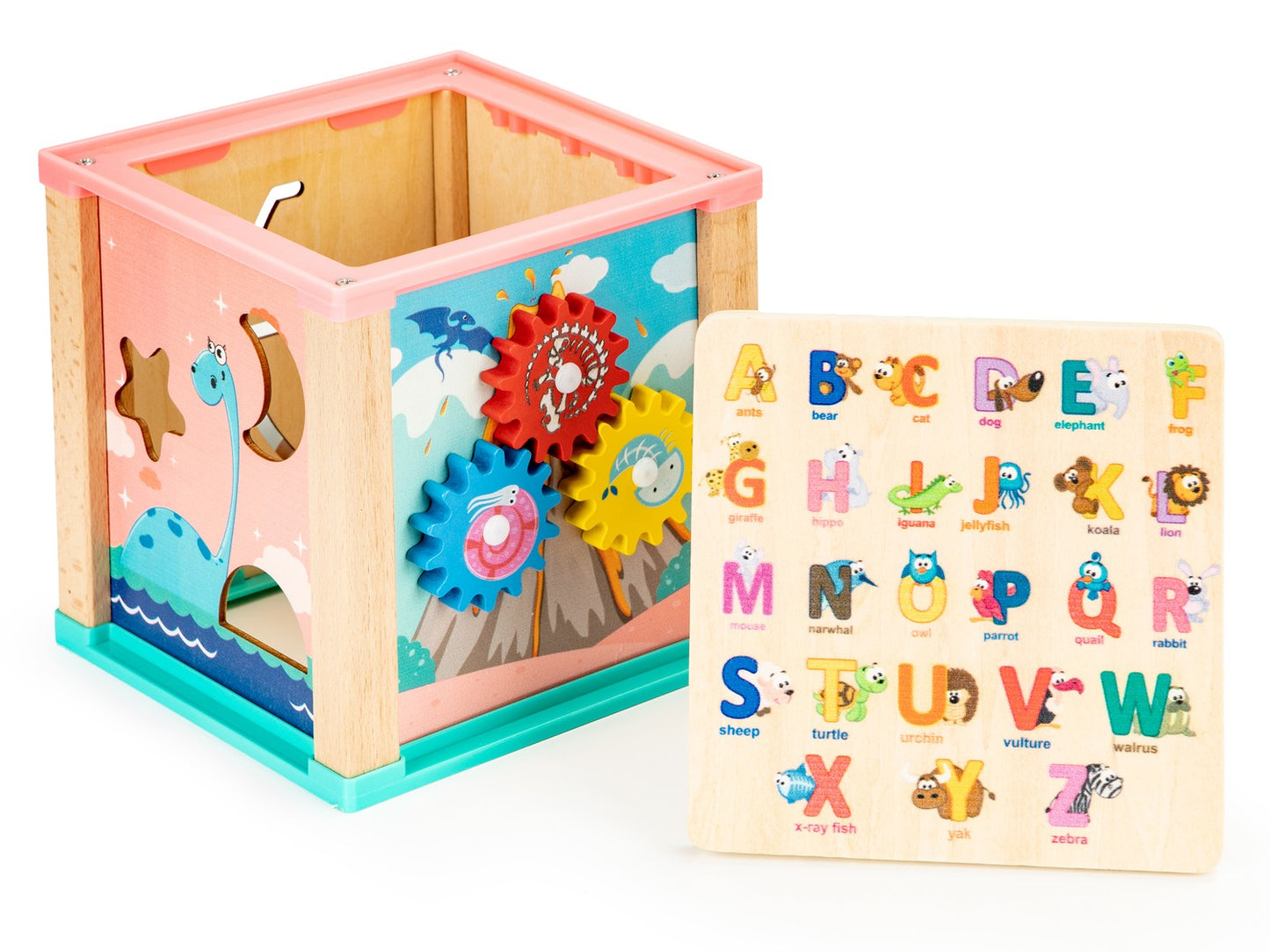 Wooden educational cube, ECOTOYS mula sorter