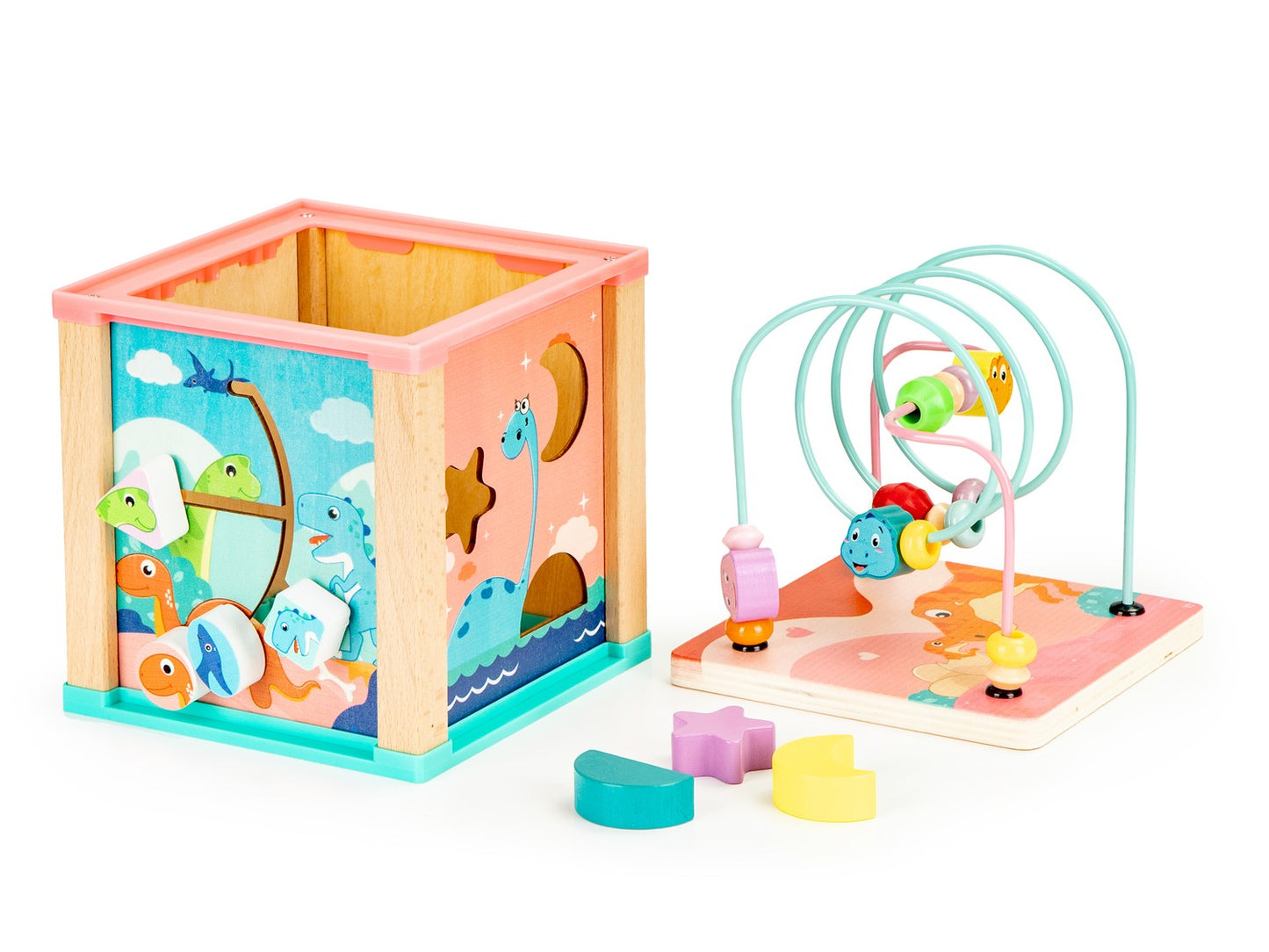 Wooden educational cube, ECOTOYS mula sorter