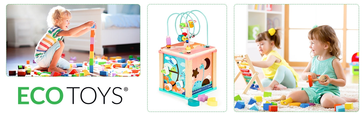 Wooden educational cube, ECOTOYS mula sorter