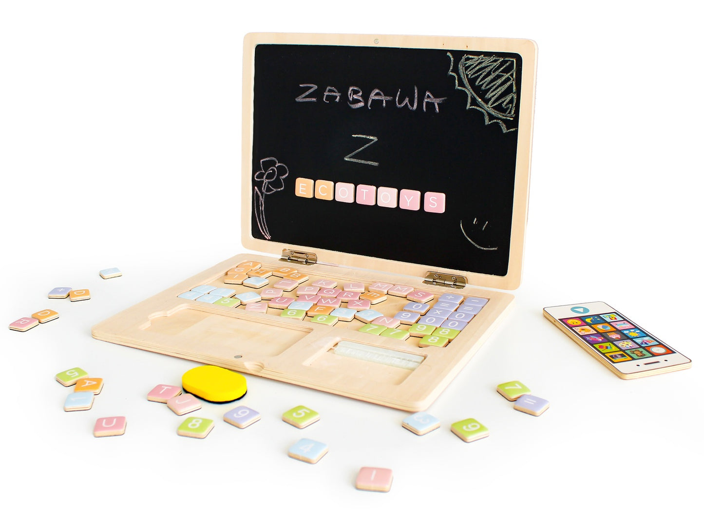 Wooden educational laptop ECOTOYS magnetic board
