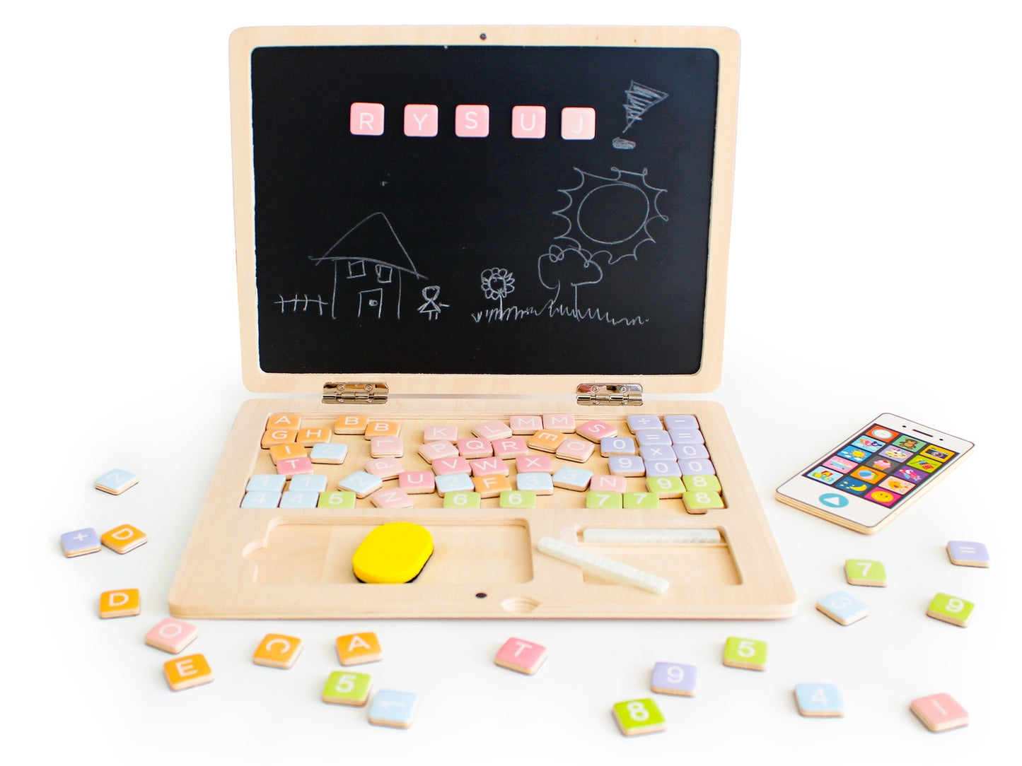 Wooden educational laptop ECOTOYS magnetic board